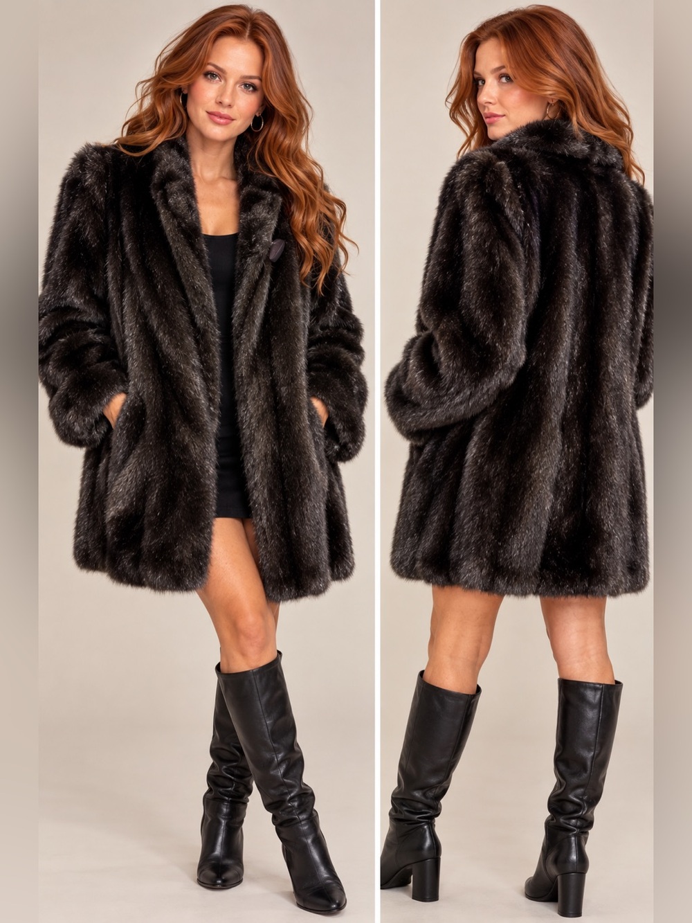 Vintage Black Faux Fur Coat Unbranded excellent condition Made in the 🇺🇸